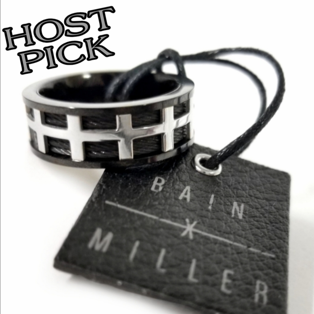 Men's Stainless Black Cable Ring